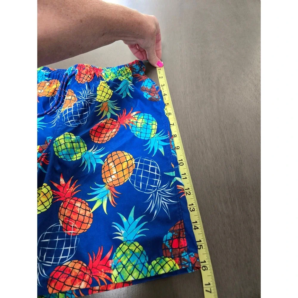 Wonder Nation Boys Pineapple Swim Trunks Blue Neon Multi Color Size L 10-12